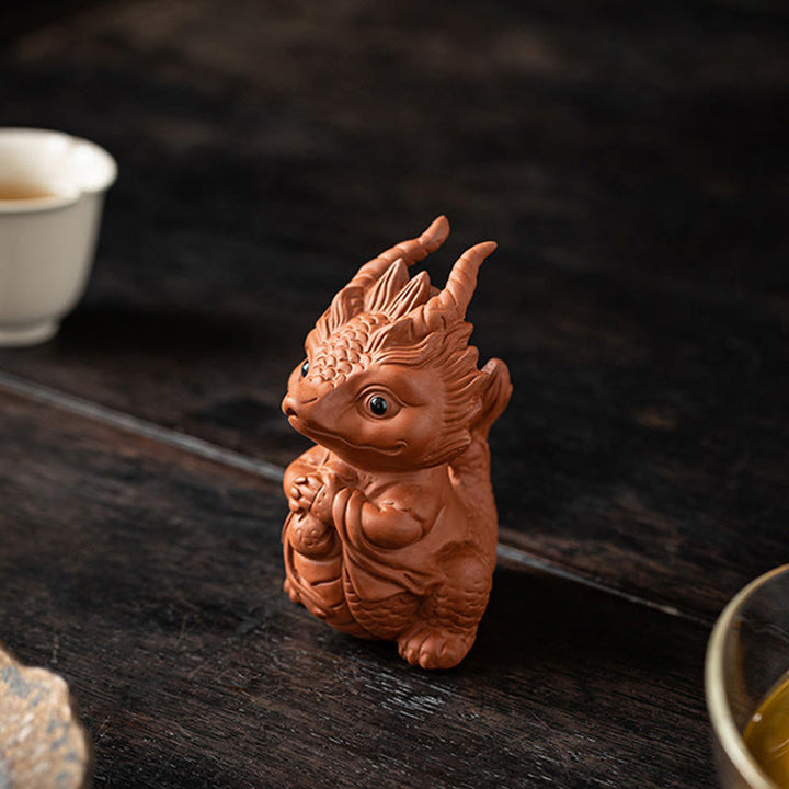 Buddha Stones, dragón de la suerte, riqueza, té, mascota, figura decorativa de arcilla púrpura, decoración