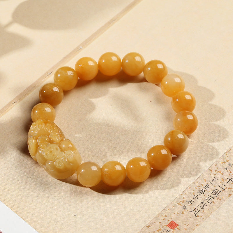 Pulsera de riqueza Pixiu de jade de seda dorada con Buddha Stones