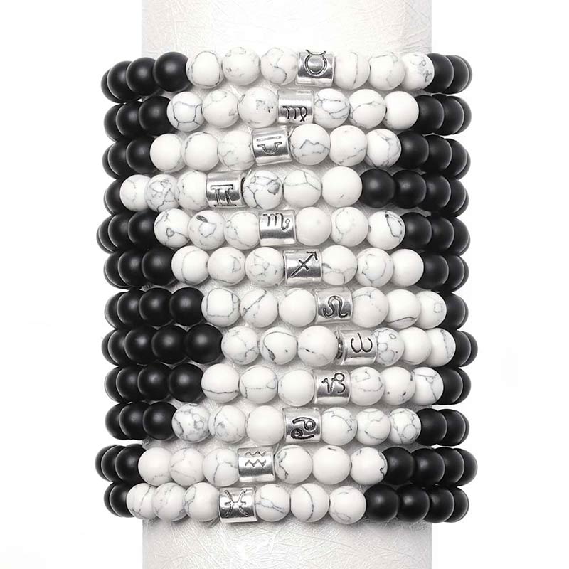Pulsera de la fortuna con cuentas de turquesa blanca, piedra esmerilada Natural, 12 constelaciones del zodíaco , Buddha Stones
