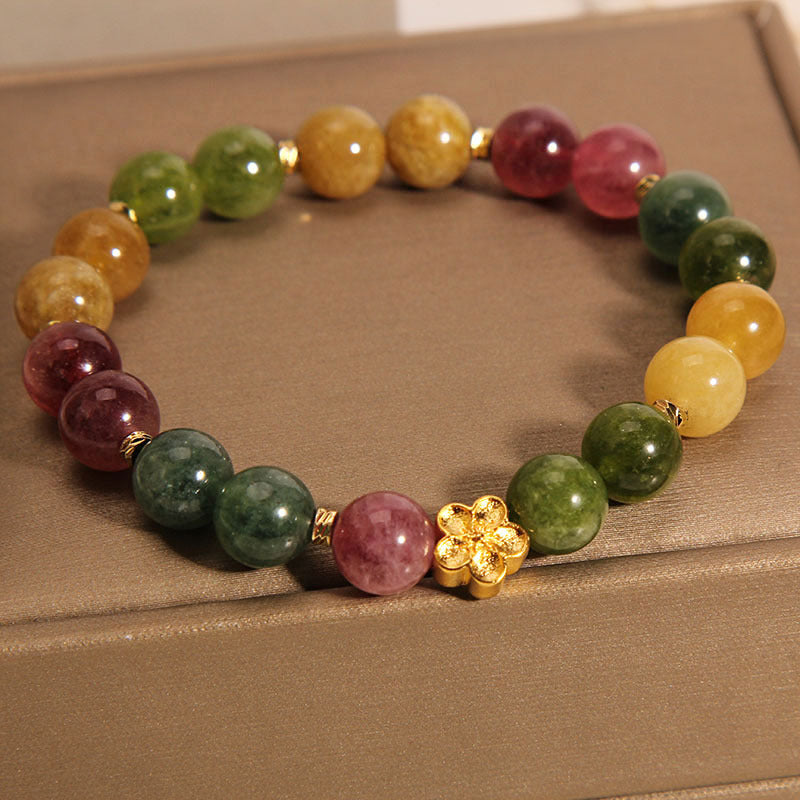 Pulsera Positiva De Flor Dorada De Turmalina Colorida Natural De Buddha Stones