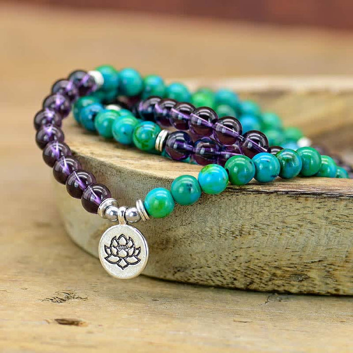 Pulsera con dije de loto espiritual de aventurina verde amatista - image 1