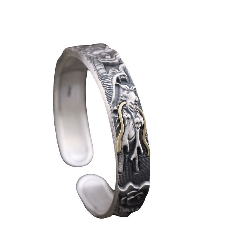 Brazalete de protección de fuerza de dragón de plata de ley 999 con Buddha Stones