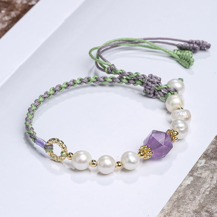 Pulsera de cuentas con dije de concha de cristal y perlas naturales chapadas en oro de 14 quilates con Buddha Stones
