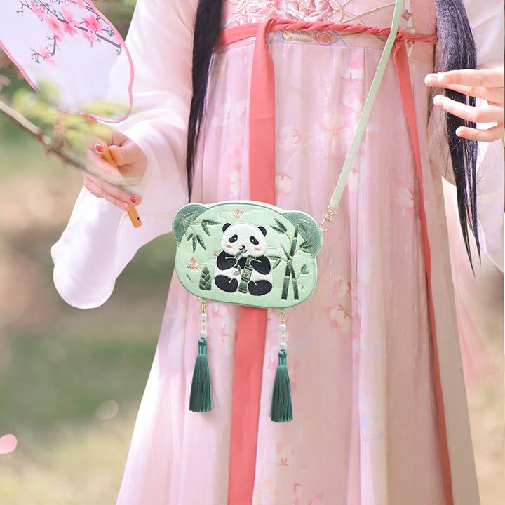 Bordado de Buddha Stones, Panda de la suerte, gato, Shiba Inu, ciervo, conejo, zorro, flor, Animal bonito, Hanfu, bolso cruzado, bolso de hombro