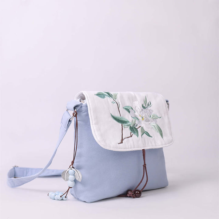 Buddha Stones Camelia bordada Epiphyllum Gardenia Sakura Flores Bolso bandolera Bolso de hombro Bolso para teléfono móvil