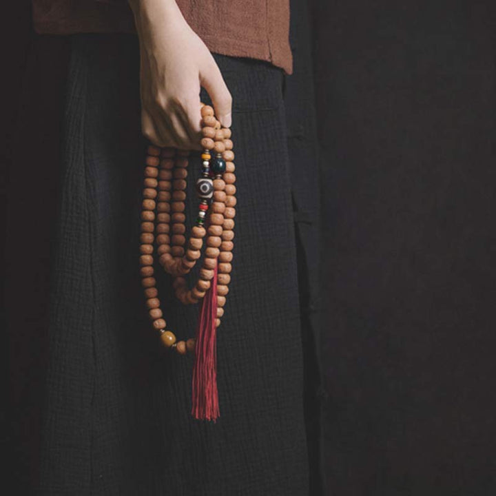 Pulsera de borla de paz con cuentas Dzi de semillas Bodhi de 108 cuentas Mala