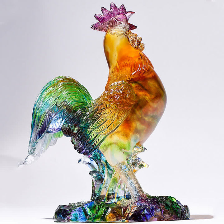 Pieza de arte de gallo de cristal Liuli hecha a mano para decoración del hogar - image 9