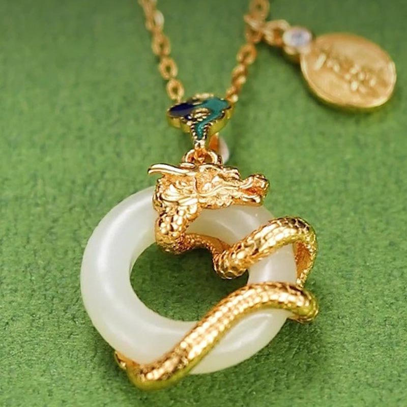 Buddha Stones Año del Dragón Plata de Ley 925 Hetian Jade blanco hebilla de la paz nubes auspiciosas colgante de collar de éxito