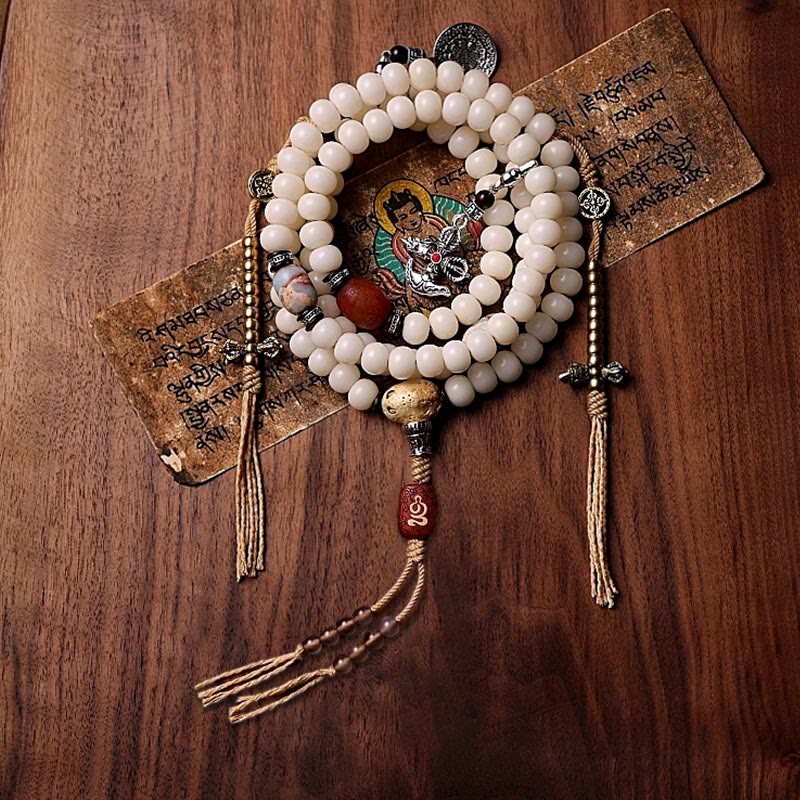 Buddha Stones Tíbet 108 cuentas Mala semilla Bodhi Bagua Vajra Dzi cuentas ágata gris pulsera de riqueza