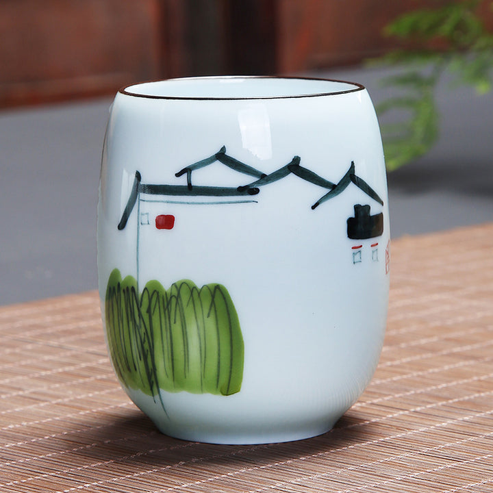 Taza de té de cerámica con Buddha Stones, pez Koi, paisaje de loto, diente de león, flor de peonía, taza de té de Kung Fu