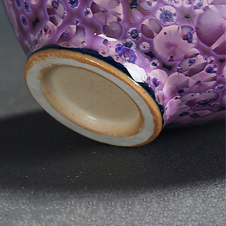 Taza de té de porcelana con Buddha Stones, flores de Iris coloridas, horno chino Jianzhan, cambio, Tenmoku, Kung Fu
