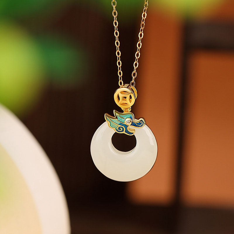 Buddha Stones, Plata de Ley 925 chapada en oro, Año del Dragón, Jade hetiano, hebilla de la paz, moneda de cobre, colgante de collar de abundancia