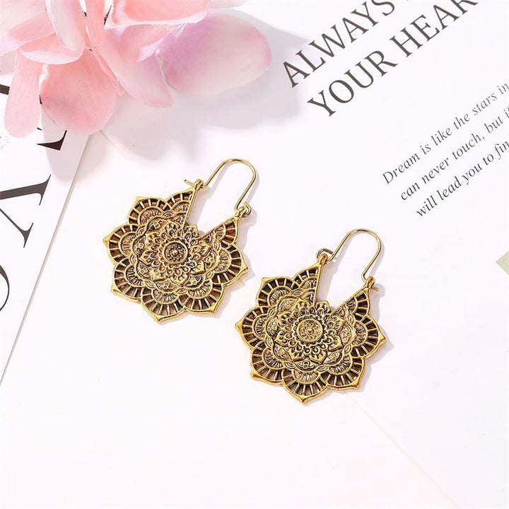Pendientes colgantes de cobre con grabado de loto tibetano y Buddha Stones - image 4