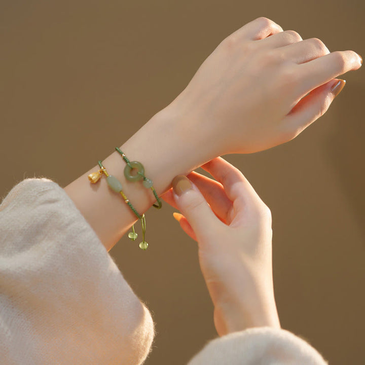 Buddha Stones Lotus Jade Paz Hebilla Cuenta Suerte Felicidad Charm Pulsera de cadena