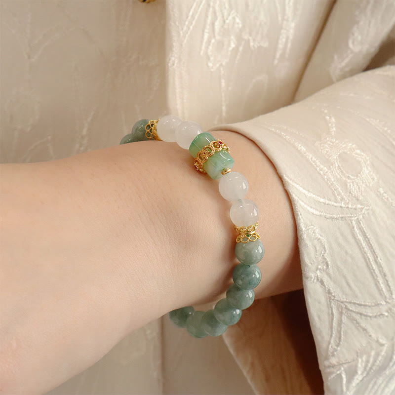 Pulsera de la suerte con hebilla de la paz de jade de doble capa con Buddha Stones