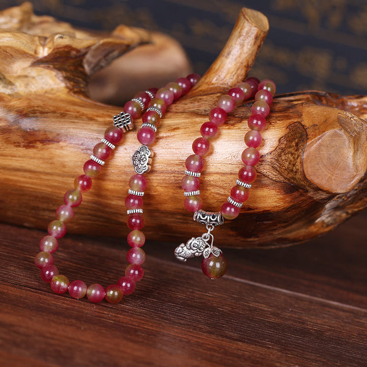 Pulsera de Triple envoltura positiva con elefante PiXiu, turmalina y sandía Natural de Buddha Stones