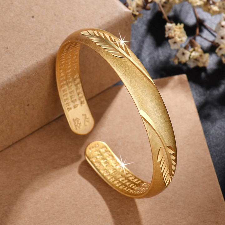Brazalete de cobre con diseño de Sutra y corazón de Buddha Stones , brazalete de cobre con patrón grabado