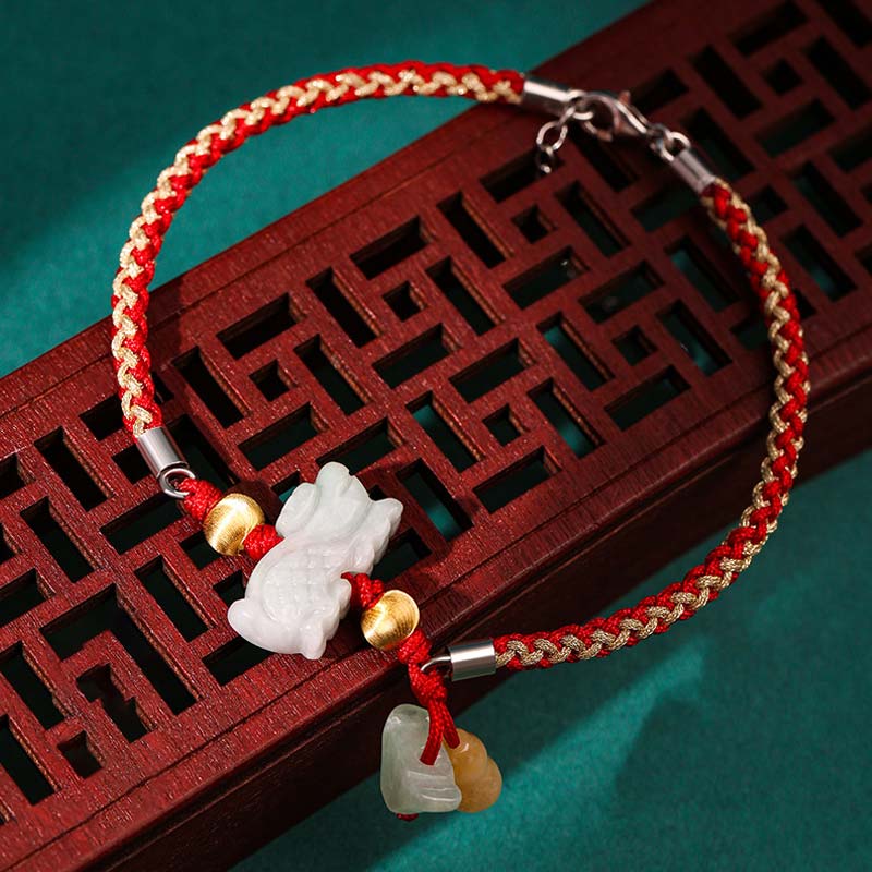 Tobillera con pulsera de hilo rojo de prosperidad de Jade del zodíaco chino con Buddha Stones