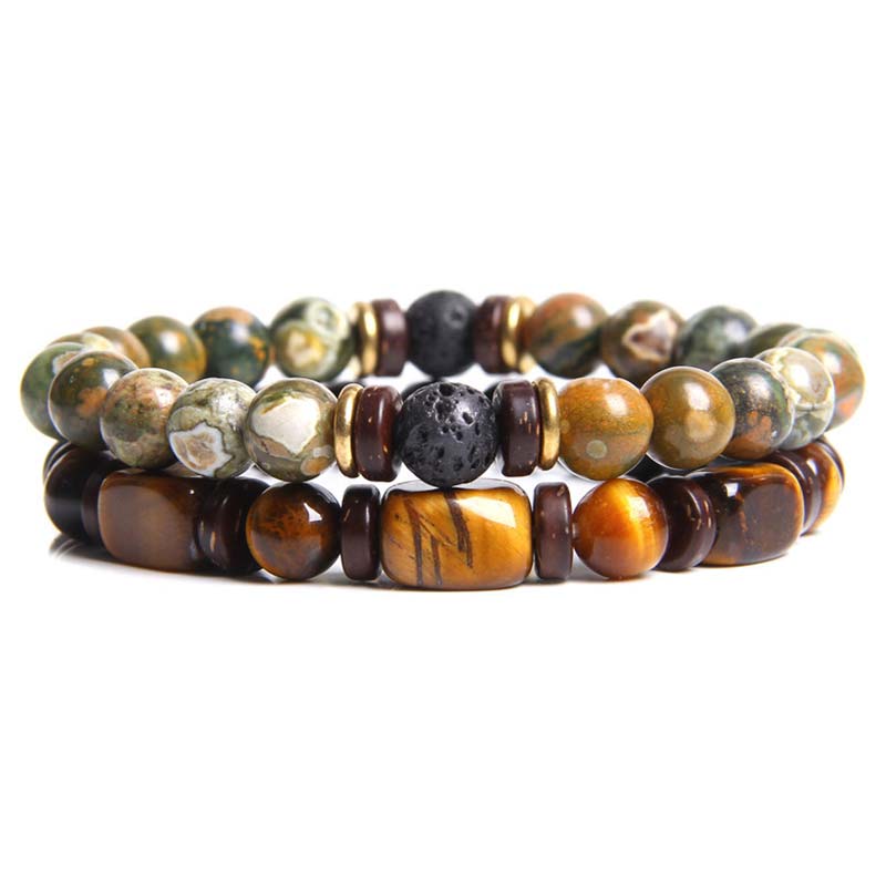 Buddha Stones 2 pulseras de cuentas de ojo de tigre de piedra emperador de cristal curativo