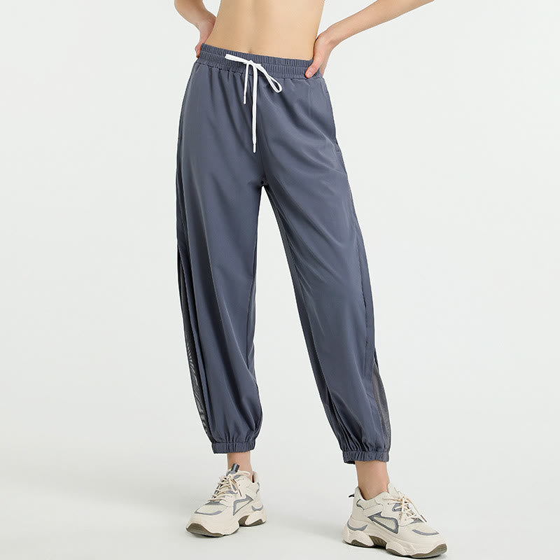 Pantalones deportivos de yoga sueltos de cintura alta con Buddha Stones y bolsillos