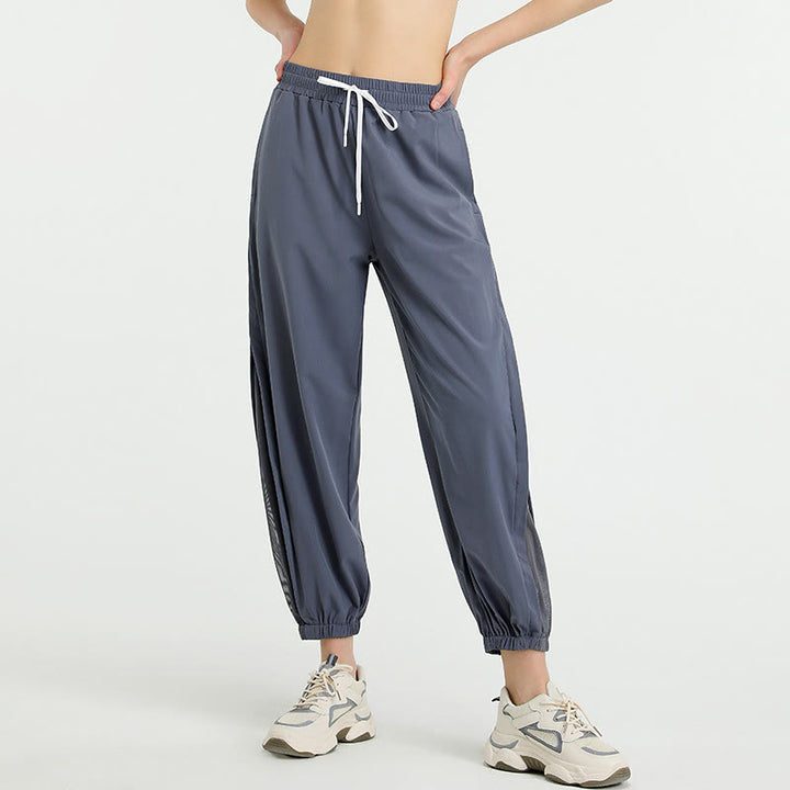 Pantalones deportivos de yoga sueltos de cintura alta con Buddha Stones y bolsillos