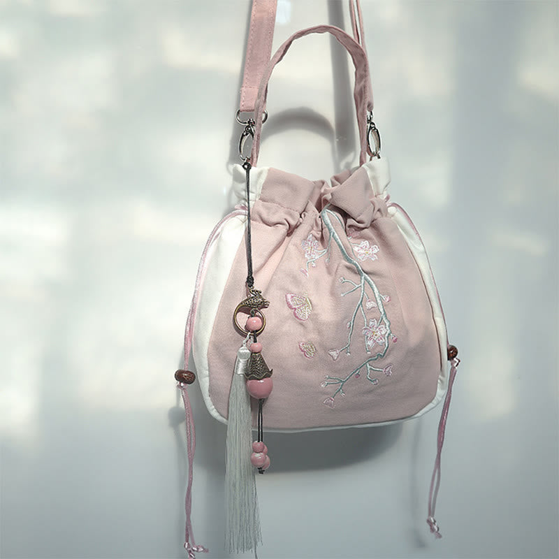 Bolso de hombro de lona con flores bordadas hechas a mano con Buddha Stones - Flor rosa y blanca de 20 x 20 cm. - image 48