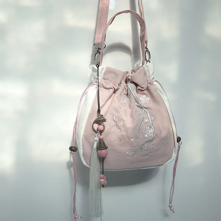 Bolso de hombro de lona con flores bordadas hechas a mano con Buddha Stones - Flor rosa y blanca de 20 x 20 cm. - image 48