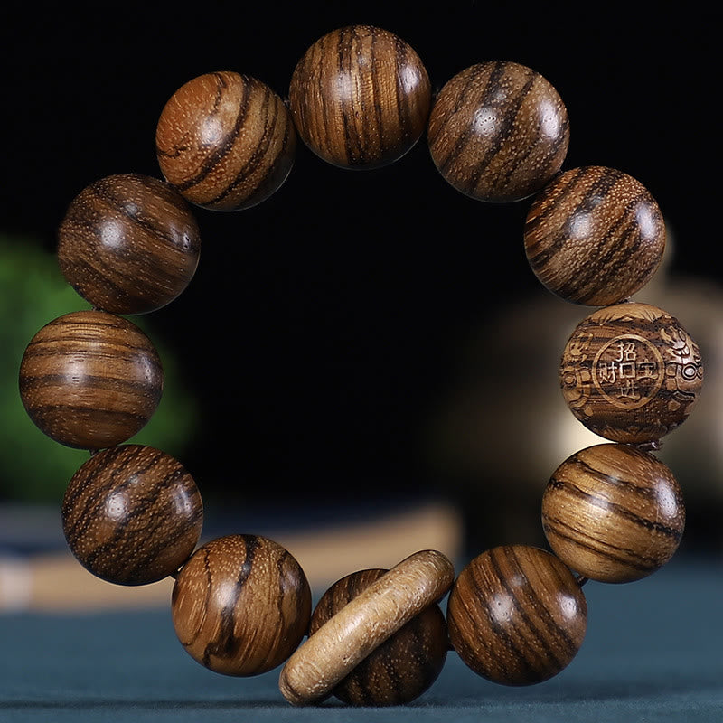 Buddha Stones Zodíaco chino Palisandro Sándalo verde Madera de ébano Moneda de cobre tallada Pulsera tranquila