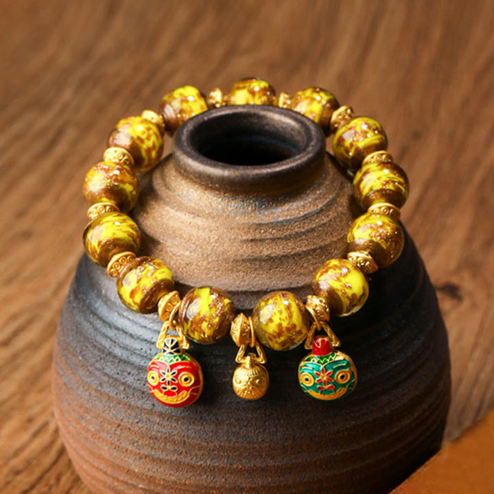 Pulsera de la fortuna con cuentas de cristal Liuli, dije de la familia de la bestia tragadora de oro con Buddha Stones - Oro - Familia de bestias devoradoras de oro - 12 mm - image 2