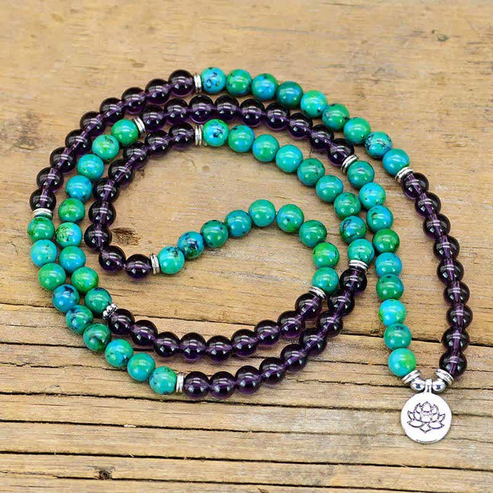 Pulsera con dije de loto espiritual de aventurina verde amatista