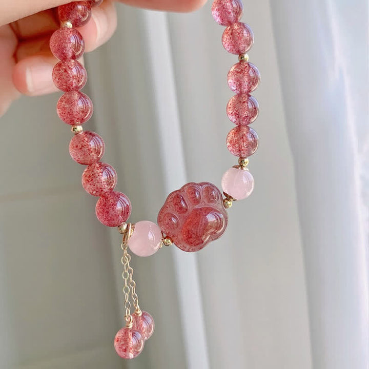 Pulsera de amor con forma de pata de gato de la suerte, cristal rosa, cuarzo fresa Natural, Buddha Stones - image 5
