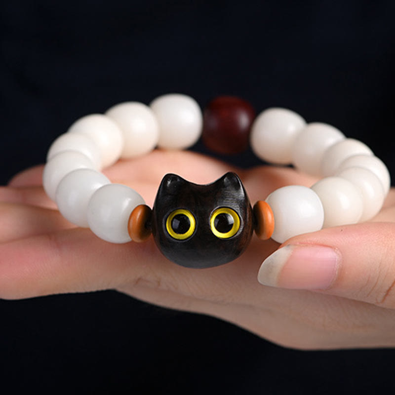Buddha Stones, semillas naturales de Bodhi, hoja pequeña, sándalo rojo, madera de ébano, pulsera de sabiduría de gato de la suerte - image 13