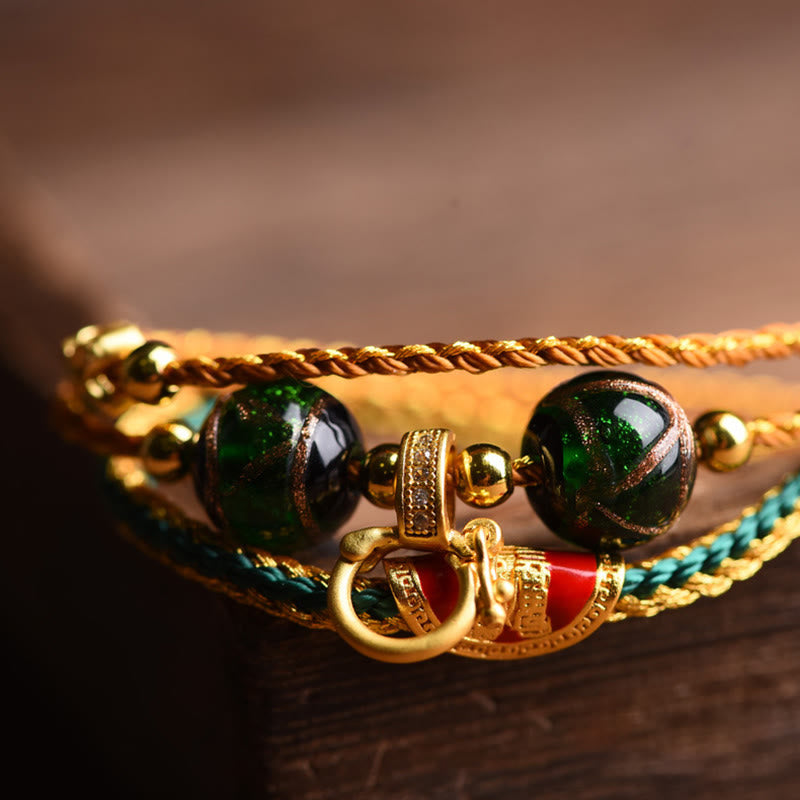 Pulsera curativa multicapa trenzada con cuentas de vidrio Liuli de cuerda hecha a mano tibetana con Buddha Stones