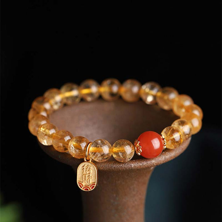Pulsera con dijes de la fortuna de ágata roja y citrino con Buddha Stones