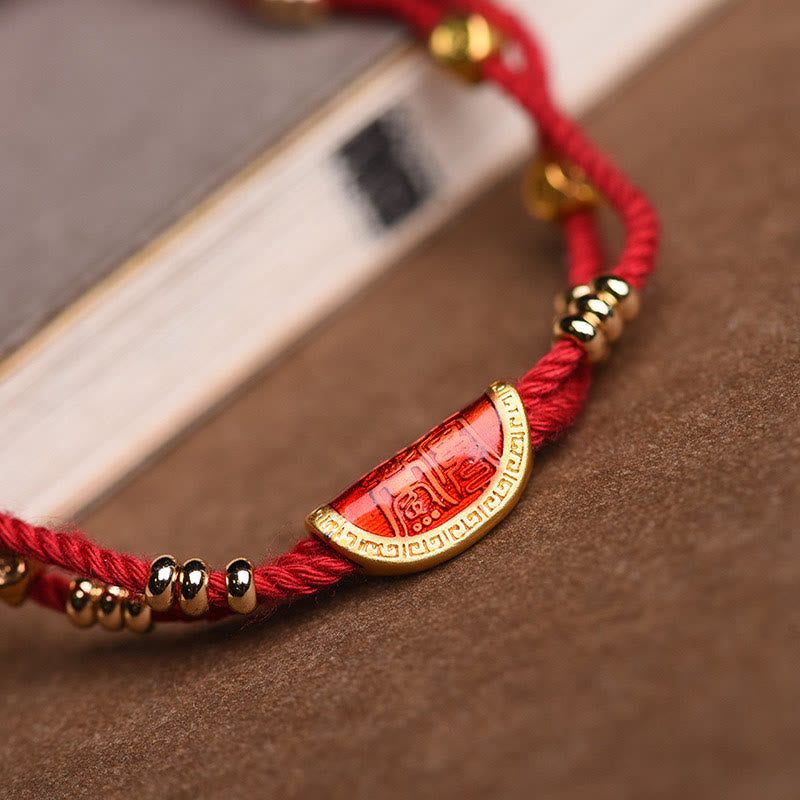 Pulsera de cuerda roja trenzada de la suerte con diseño de bolas de cinabrio hechas a mano con Buddha Stones