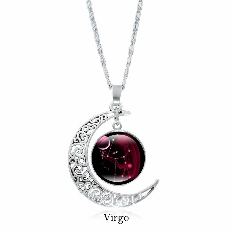 Colgante de cadena con collar de protección de la luna de las 12 constelaciones del zodíaco con Buddha Stones