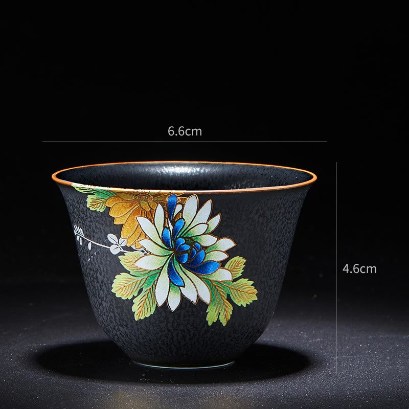 Taza de té de cerámica de porcelana azul y blanca, Buddha Stones, flores coloridas, orquídeas, olas del mar, taza de té de Kung Fu