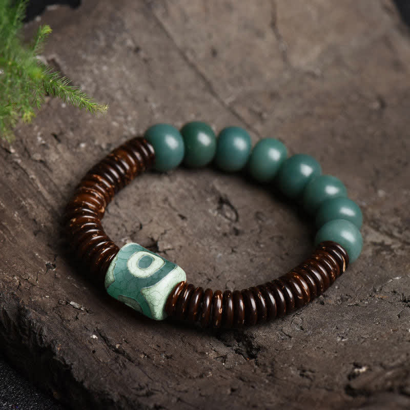 Pulsera tibetana de semilla de Bodhi cian, cuentas Dzi de cáscara de coco para mantener alejados los espíritus malignos