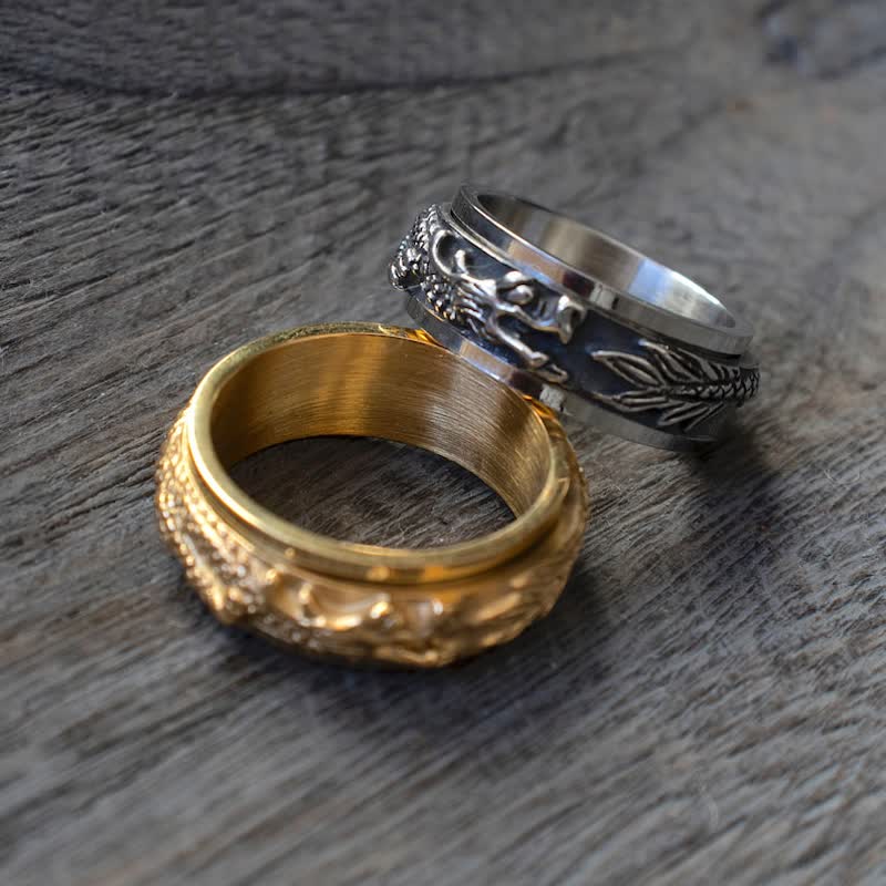 Buddha Stones Anillo de estimulación giratorio de acero de titanio Dragon - image 8