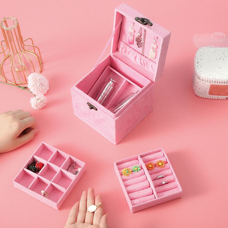 Caja organizadora de joyas con Buddha Stones, caja de almacenamiento de joyas de tres capas, caja de regalo de franela