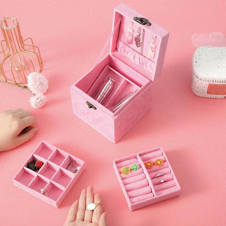 Caja organizadora de joyas con Buddha Stones, caja de almacenamiento de joyas de tres capas, caja de regalo de franela