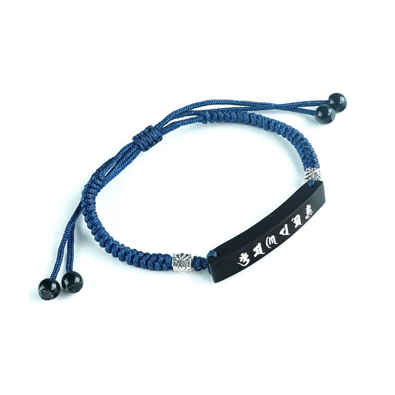 Pulsera de protección con incrustaciones de plata y madera de ébano, seis palabras verdaderas, budismo de Buddha Stones