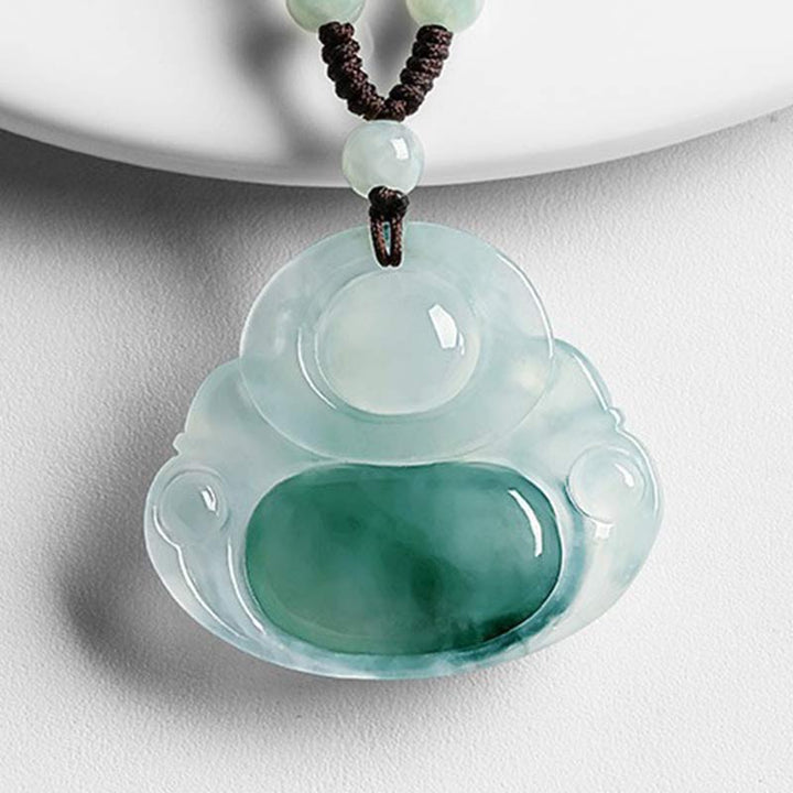 Colgante de collar de suerte de jade cian de Buda