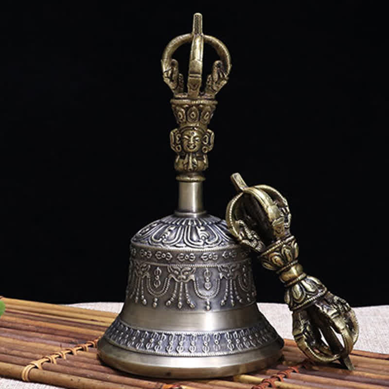 Campana de meditación tibetana y juego de decoración de iluminación de cobre Vajra Dorje
