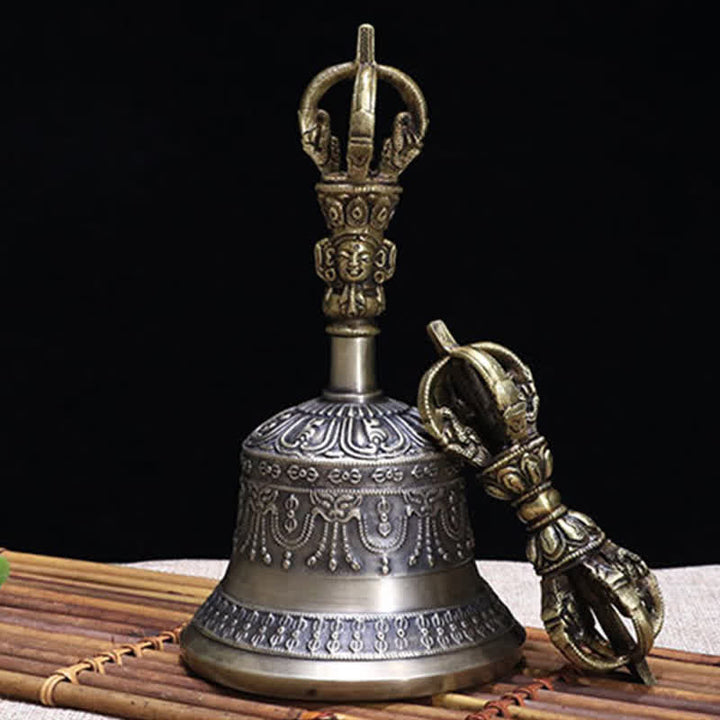 Campana de meditación tibetana y juego de decoración de iluminación de cobre Vajra Dorje