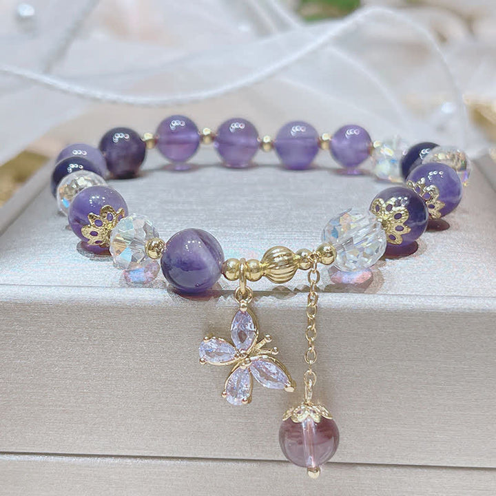 Pulsera con dije de mariposa espiritual de cristal de amatista natural con Buddha Stones