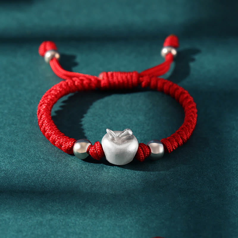 Pulsera para niños hecha a mano con Buddha Stones de plata de ley 999, color rojo manzana, cuerda multicolor, protección de la suerte