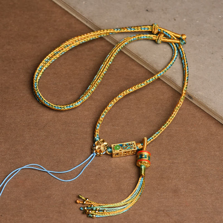 Colgante de collar de riqueza de cobre con cadena colorida de Buddha Stones - Amarillo - image 4