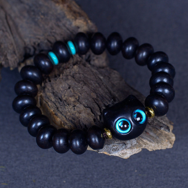 Pulsera de equilibrio de paz de gato encantador de cristal Liuli de madera de ébano con Buddha Stones - image 4