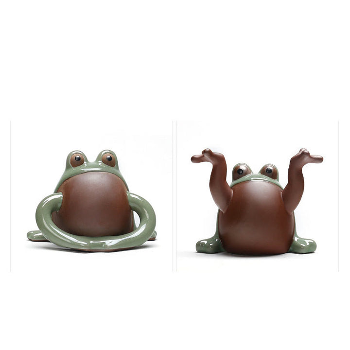 Buddha Stones FengShui, riqueza, suerte, rana bonita, té de cerámica, figura decorativa para mascota